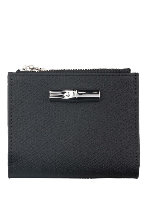 LONGCHAMP Roseau Geldbörse aus Leder, Schwarz