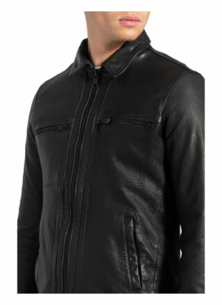 ALL SAINTS Lark Lederjacke Herren, Schwarz