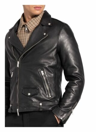 ALL SAINTS Milo Lederjacke Herren, Schwarz