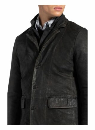 ALL SAINTS Survey Lederjacke Herren, Grau