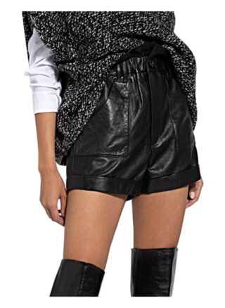 Ba&Sh Paperbag-Ledershorts Kate, Schwarz