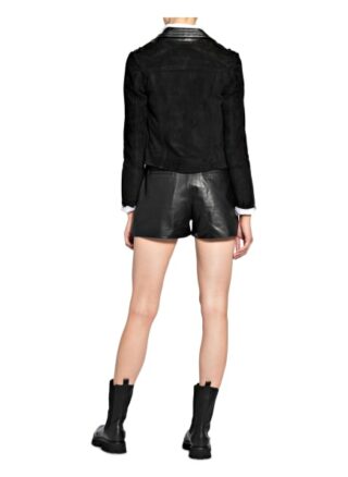 Claudie Pierlot Carma Velourslederjacke, Schwarz
