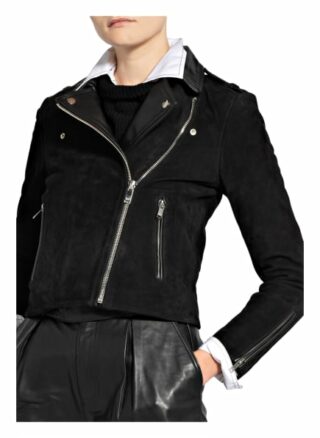 Claudie Pierlot Carma Velourslederjacke, Schwarz