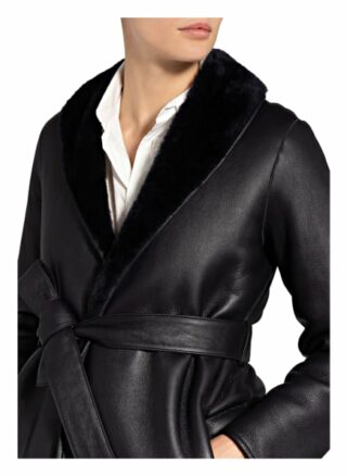Claudie Pierlot Lederjacke mit Lammfell, Blau