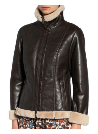 Milestone Jakoba Lederjacke mit Kunstfell, Braun