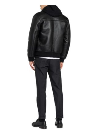 Sandro Lederjacke mit Echtfellf, Schwarz