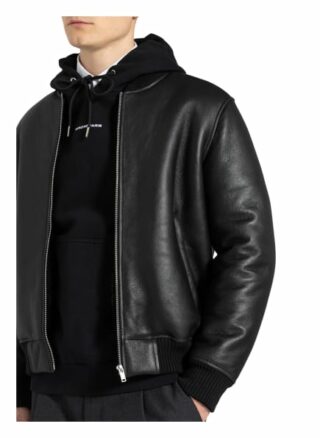 Sandro Lederjacke mit Echtfellf, Schwarz
