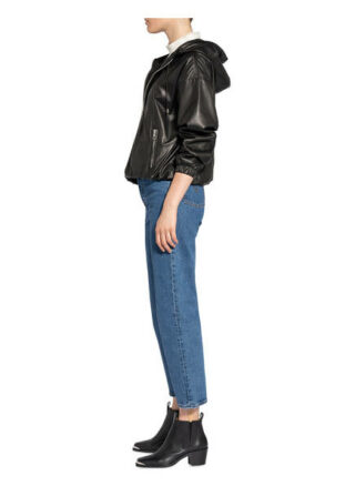Set Lederjacke mit Kapuze, Schwarz