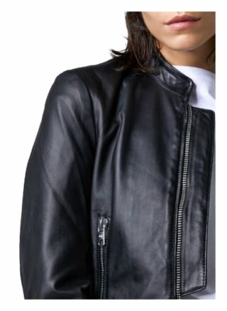 Tigha Essential Racer Lederjacke, Schwarz