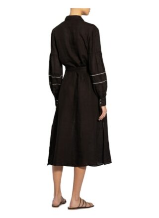 120%Lino Hemdblusenkleid aus Leinen mit Glitzergarn, Schwarz
