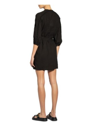 120%Lino Leinenkleid mit 3/4-Arm, Schwarz