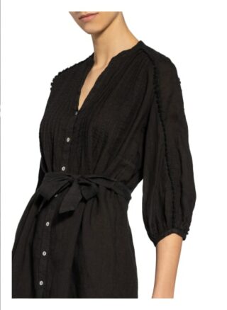 120%Lino Leinenkleid mit 3/4-Arm, Schwarz