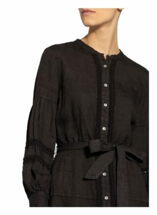 120%Lino Leinenkleid mit Lochspitze, Schwarz