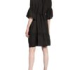 120%Lino Leinenkleid mit Perlenbesatz, Schwarz