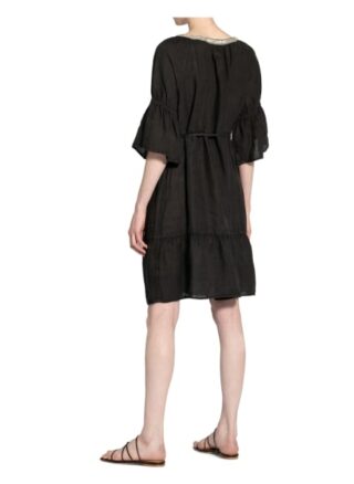 120%Lino Leinenkleid mit Perlenbesatz, Schwarz