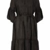 120%Lino Leinenkleid mit Perlenbesatz, Schwarz
