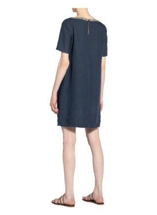 120%Lino Leinenkleid mit Schmucksteinbesatz, Blau