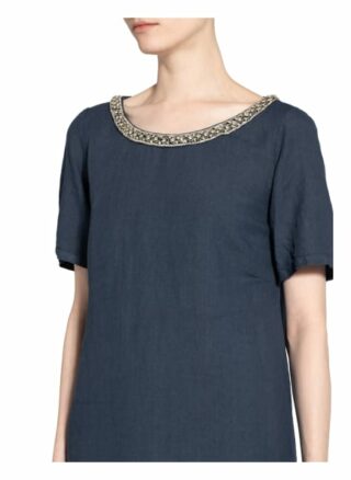 120%Lino Leinenkleid mit Schmucksteinbesatz, Blau