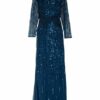 Adrianna Papell Abendkleid mit Schmucksteinbesatz, Blau