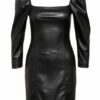 Alice+Olivia Kleid Frances in Lederoptik, Schwarz