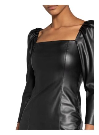 Alice+Olivia Kleid Frances in Lederoptik, Schwarz