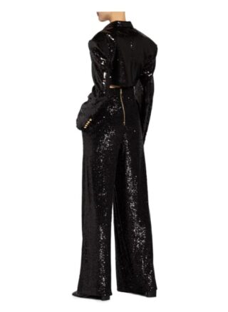 Balmain Marlenehose mit Paillettenbesatz, Schwarz