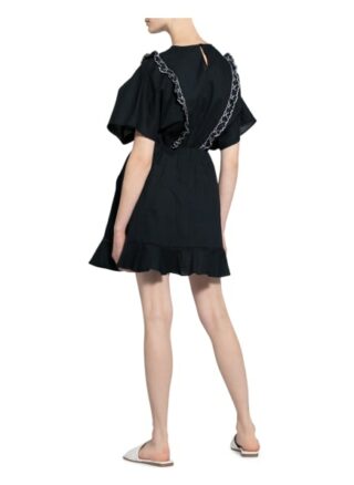Berenice Kleid in Wickeloptik mit Rüschenbesatz, Schwarz