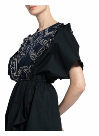 Berenice Kleid in Wickeloptik mit Rüschenbesatz, Schwarz
