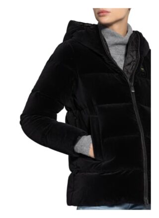 Blauer Daunenjacke aus Samt, Schwarz