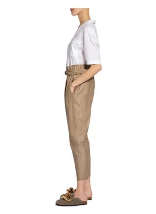 Brunello Cucinelli Paperbag-Hose mit Leinen, Beige