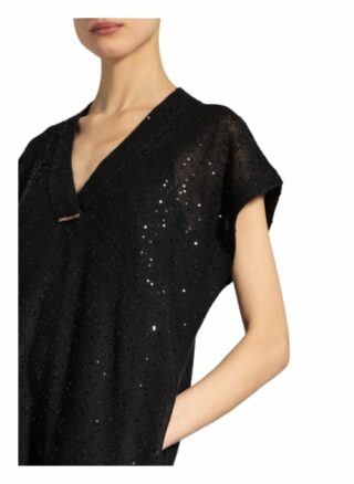 Brunello Cucinelli Strickkleid mit Paillettenbesatz, Schwarz