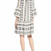 Cartoon Kleid mit 3/4-Arm und Glitzergarn, Weiß