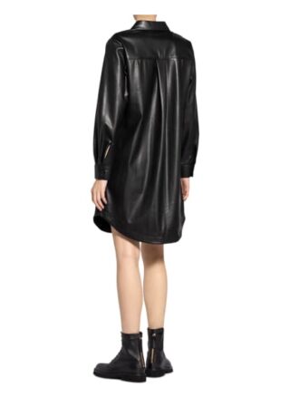 Darling Harbour Hemdblusenkleid in Lederoptik, Schwarz