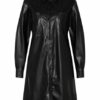 Darling Harbour Hemdblusenkleid in Lederoptik, Schwarz
