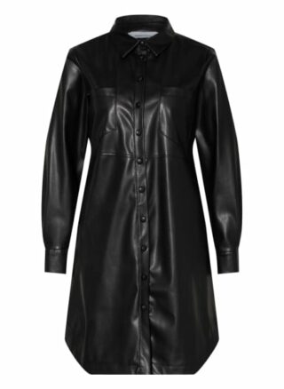 Darling Harbour Hemdblusenkleid in Lederoptik, Schwarz