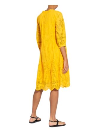 Darling Harbour Kleid mit Lochspitze und 3/4-Arm, Gelb