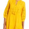 Darling Harbour Kleid mit Lochspitze und 3/4-Arm, Gelb