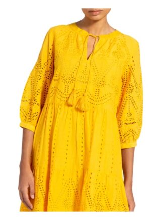Darling Harbour Kleid mit Lochspitze und 3/4-Arm, Gelb