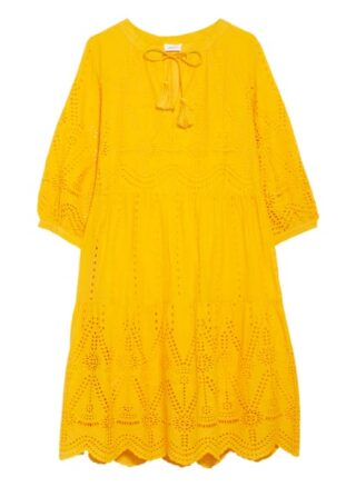 Darling Harbour Kleid mit Lochspitze und 3/4-Arm, Gelb