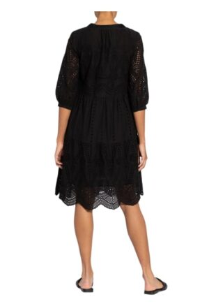 Darling Harbour Kleid mit Lochspitze und 3/4-Arm, Schwarz