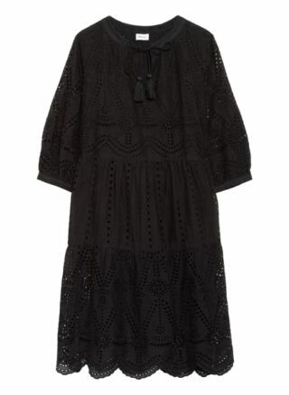 Darling Harbour Kleid mit Lochspitze und 3/4-Arm, Schwarz