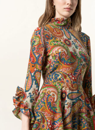 Etro Seidenkleid mit Volantbesatz, Rot
