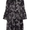 Floer Kleid mit Rüschenbesatz, Schwarz