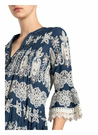 Frogbox Kleid aus Lochspitze mit 3/4-Arm, Blau