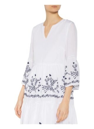 Frogbox Kleid mit 3/4-Arm und Stickereien, Weiß
