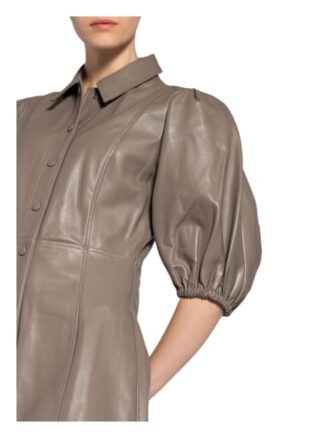 Ganni Hemdblusenkleid aus Leder mit 3/4-Arm, Beige