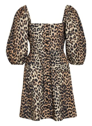 Ganni Hemdblusenkleid mit 3/4-Arm, Schwarz