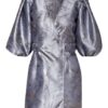 Ganni Wickelkleid aus Brokat, Silber