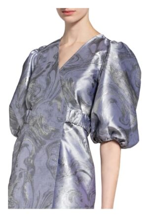 Ganni Wickelkleid aus Brokat, Silber