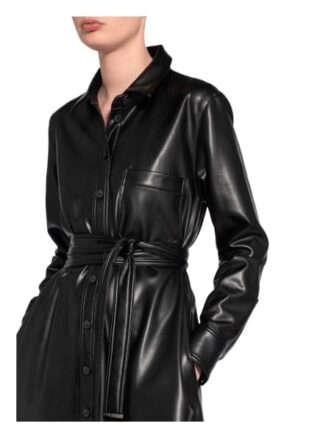 Hugo Hemdblusenkleid Kelana in Lederoptik, Schwarz